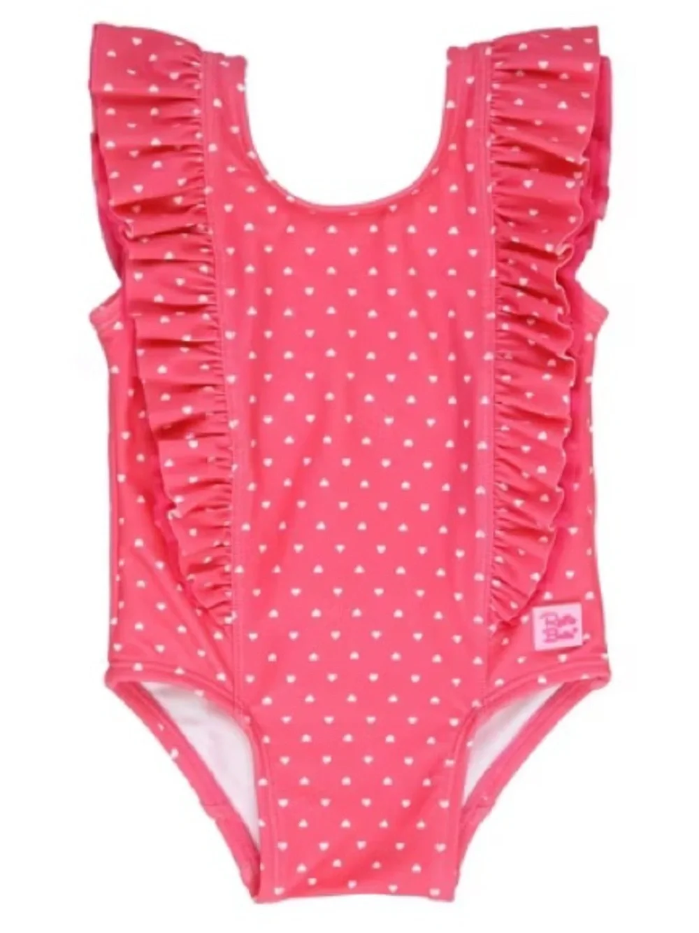 RuffleButts Girls Waterfall Swimsuit - Hot Pink Hearts - Size 6-12 months NWT